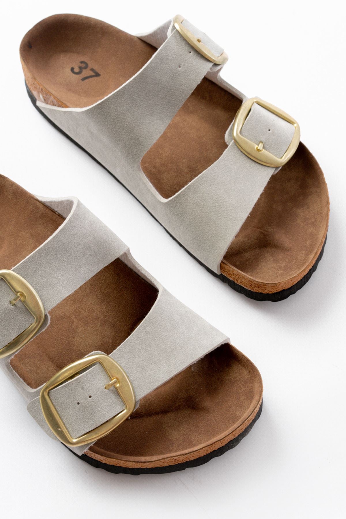 Palona Nubuk Gri Kadın Terlik - ILOVESHOES