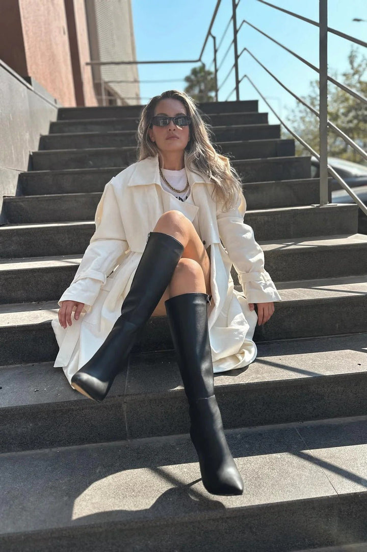 Zynor Siyah Fermuarlı Lastikli İnce Yüksek Topuklu Kadın Çizme - ILOVESHOES