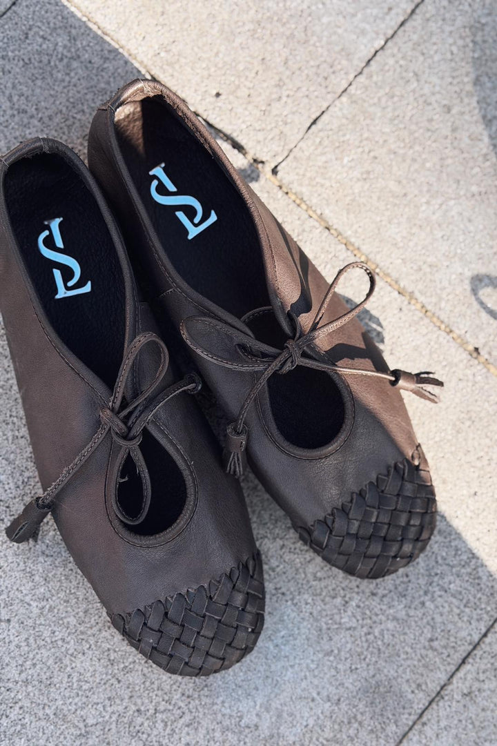 Talorin Hakiki Deri Kadın Bağcıklı Babet Acıkahve - ILOVESHOES
