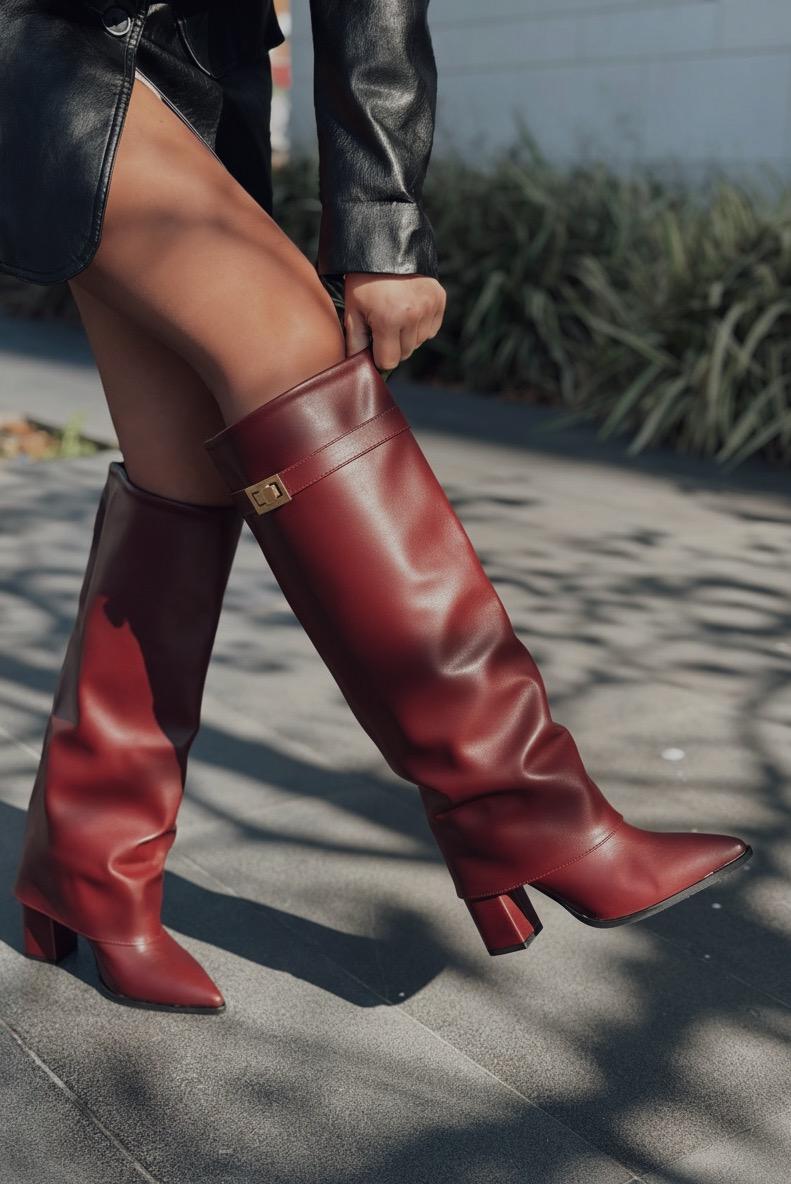 Savira Kadın Çizme Bordo Mat Deri - ILOVESHOES