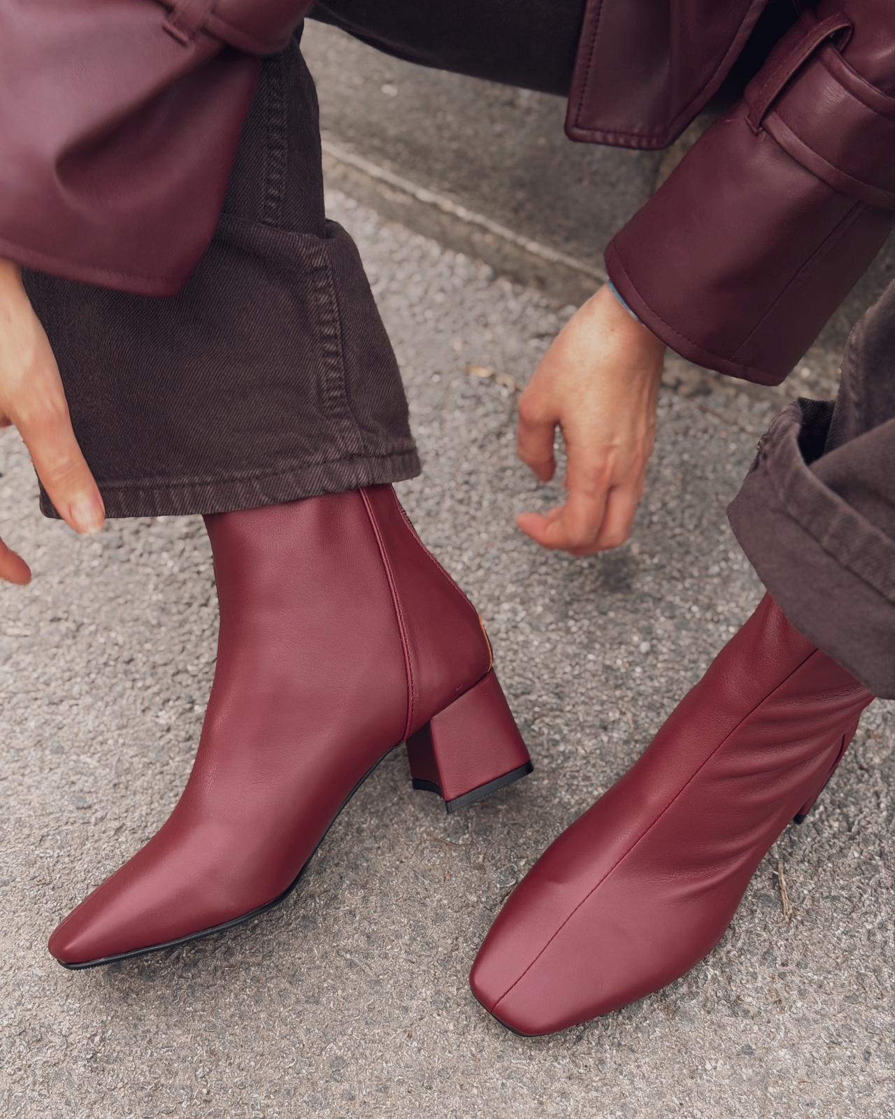 Jornel Kadın Topuklu Streç Bot Bordo Mat Deri - ILOVESHOES