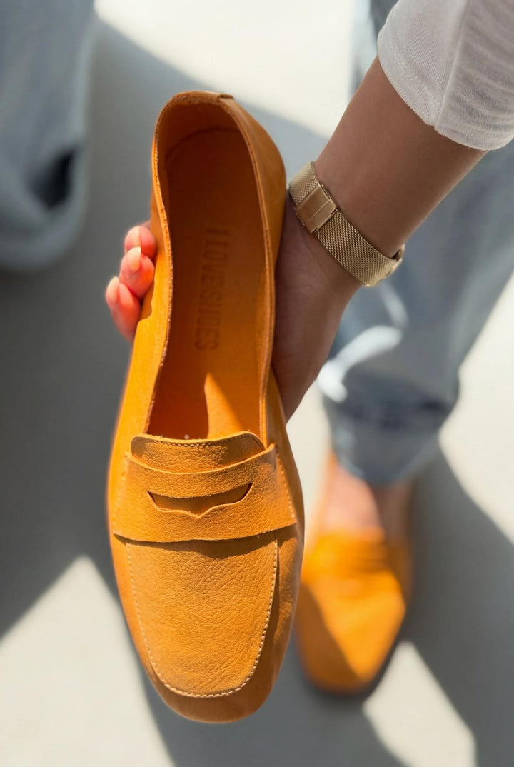 Melniel Turuncu Hakiki Deri Kadın Loafer - ILOVESHOES