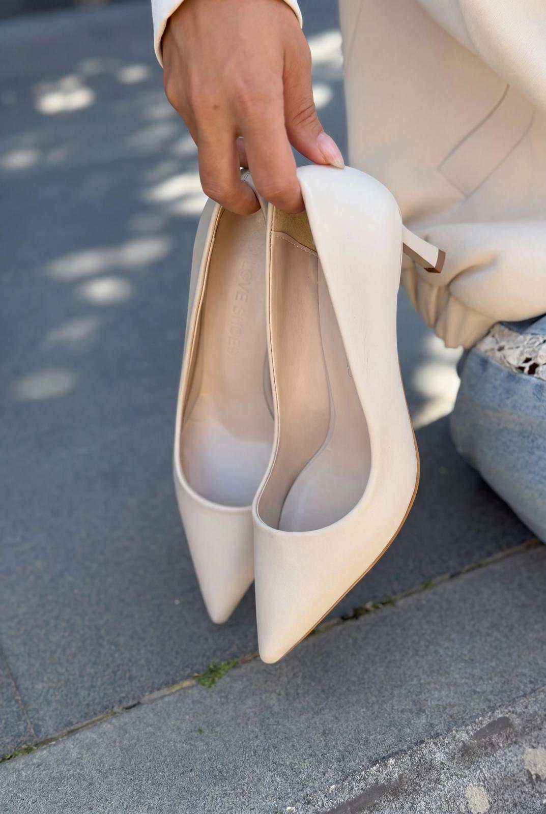 Delvion Bej Mat Deri Kadın Stiletto - ILOVESHOES