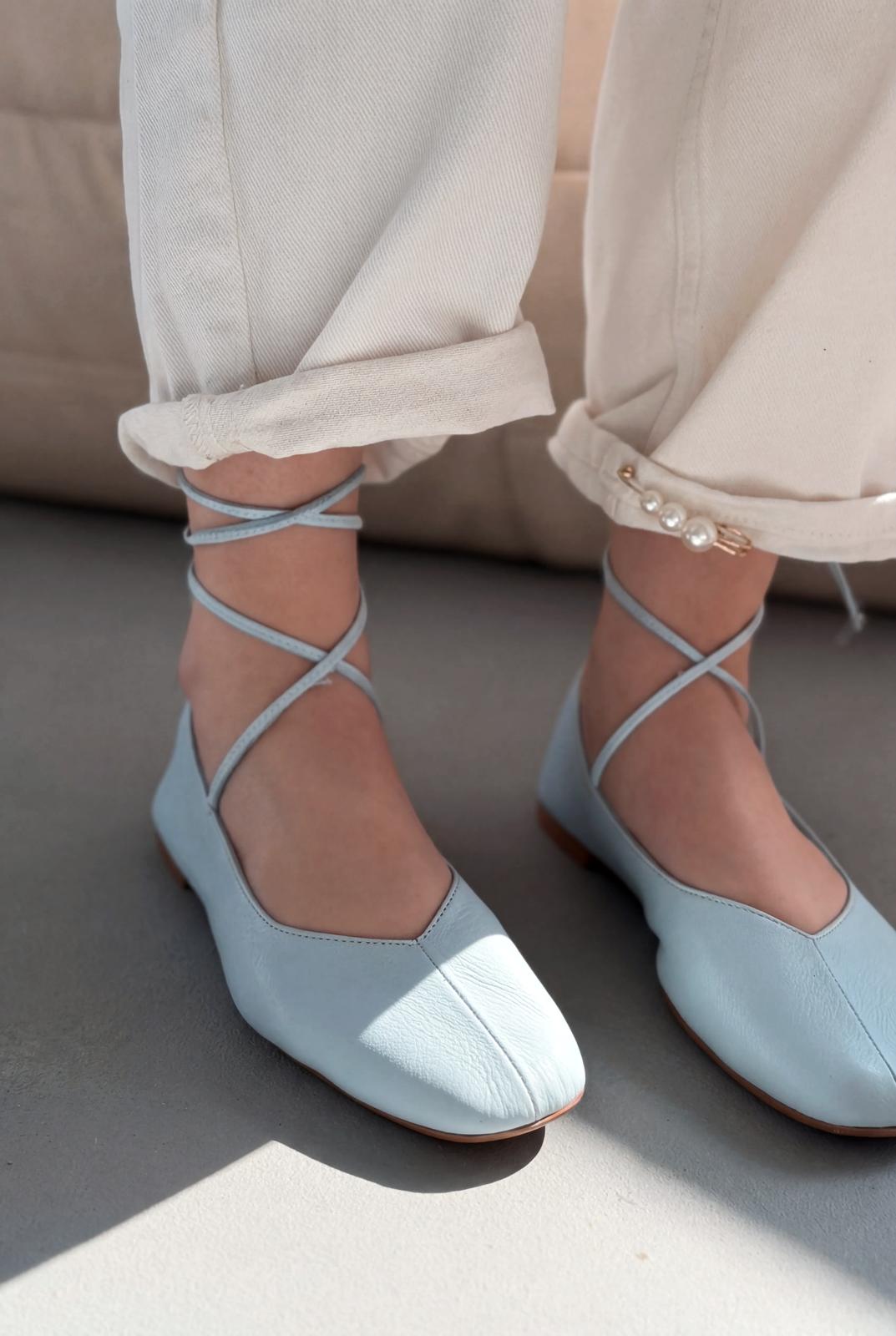 Morven Hakiki Deri Bebek Mavisi Kadın Babet - ILOVESHOES