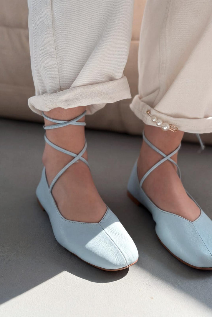 Morven Hakiki Deri Bebek Mavisi Kadın Babet - ILOVESHOES