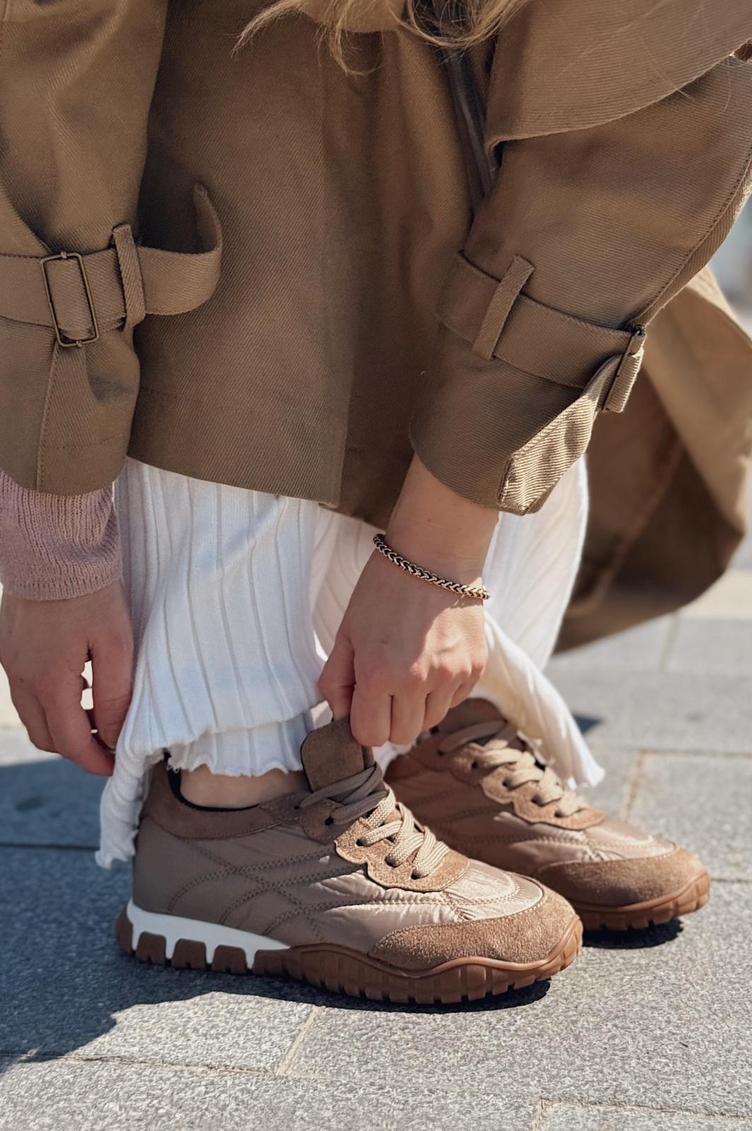 Romine Paraşüt Kumaş Bej Kadın Spor Ayakkabı - ILOVESHOES