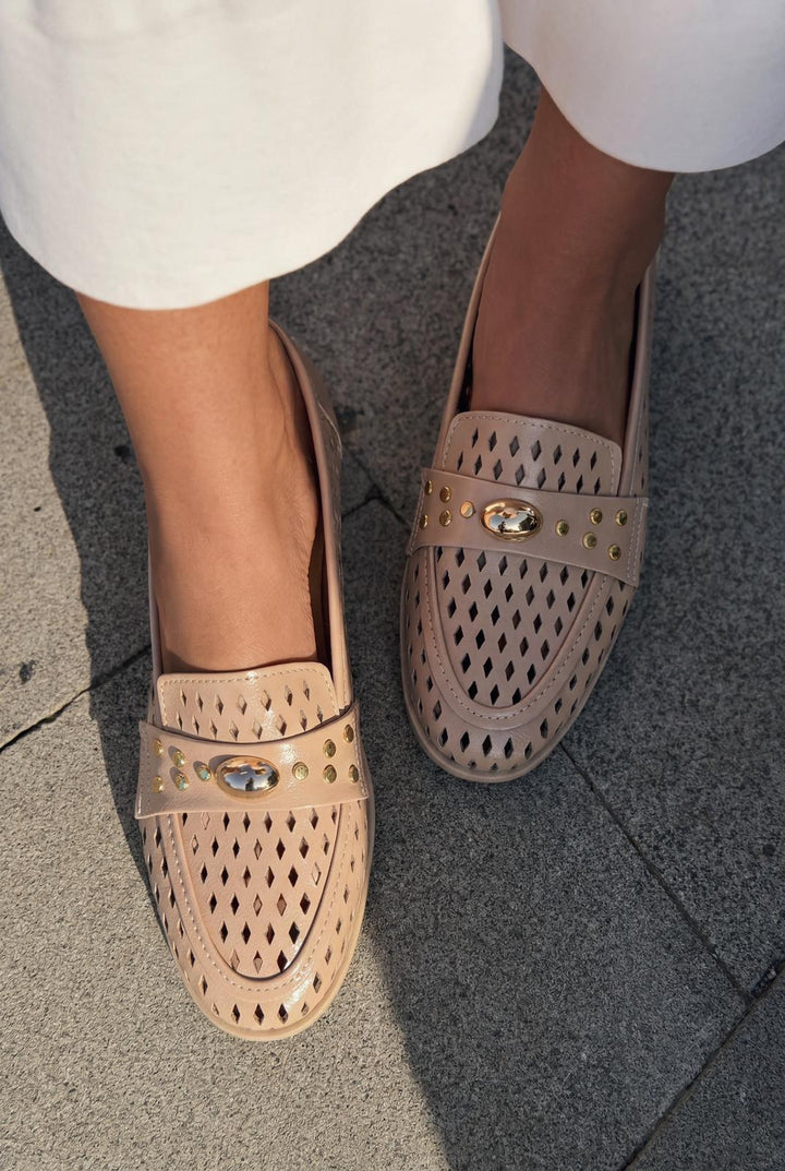Ardion Kadın Loafer Bej Mat Deri - ILOVESHOES