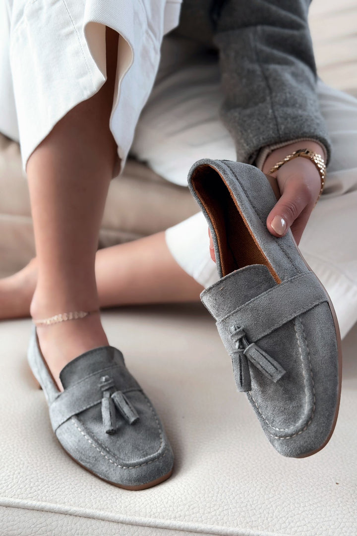 Olena Kadın Loafer Gri Süet - ILOVESHOES