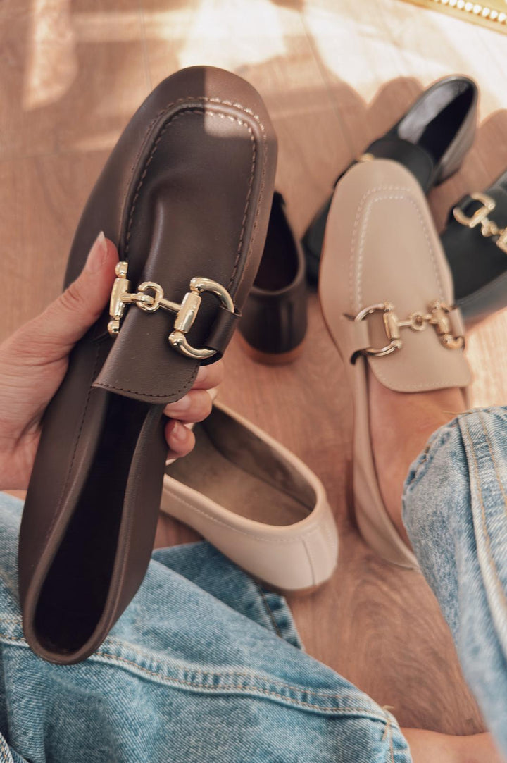 Lofin Mat Deri Toka Detaylı  Kadın Loafer Acıkahve