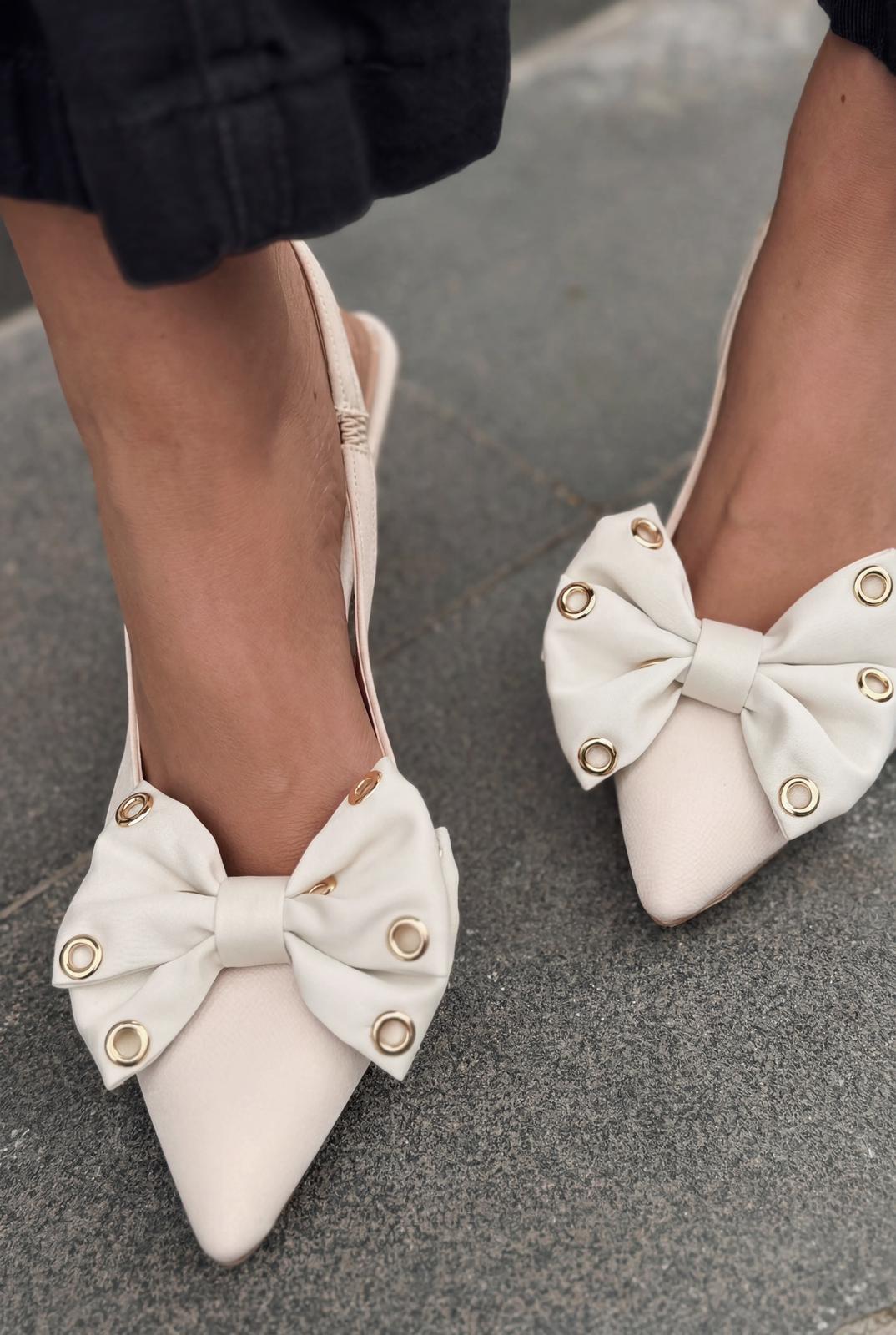 Delvonis Stiletto Bej Saten Fiyonk Detaylı - ILOVESHOES