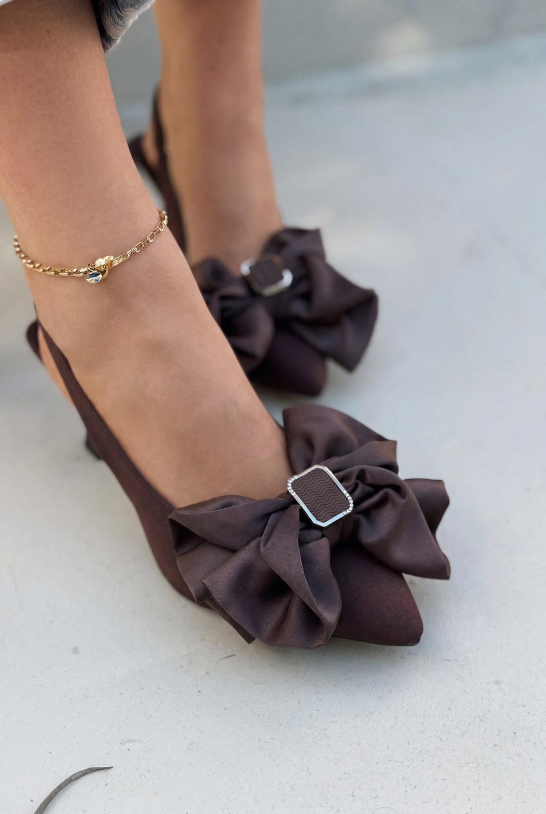 Velun Bitter Coffee Bow Detail Satin Women&