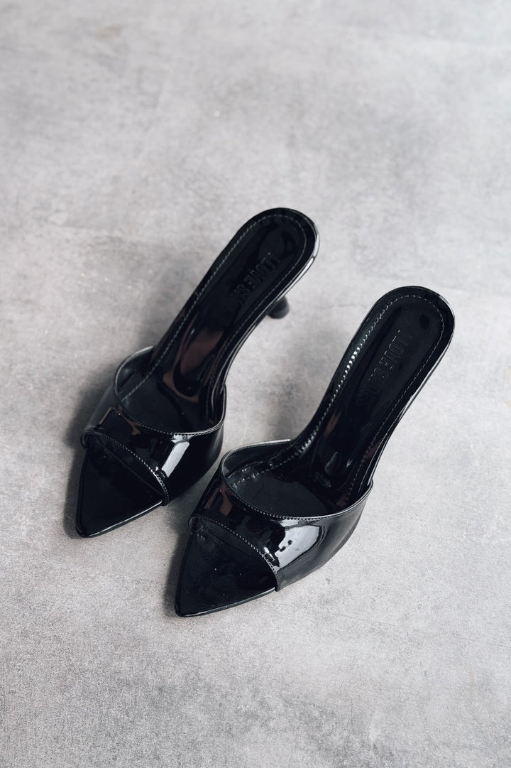 Yonspe Siyah Rugan Kadın Topuklu Terlik - ILOVESHOES