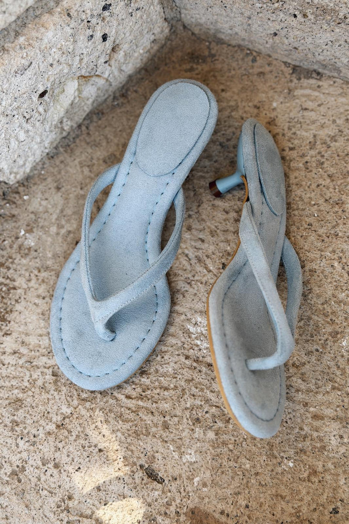 Arlene Topuklu Parmak Arası Terlik Bebek Mavisi Süet - ILOVESHOES