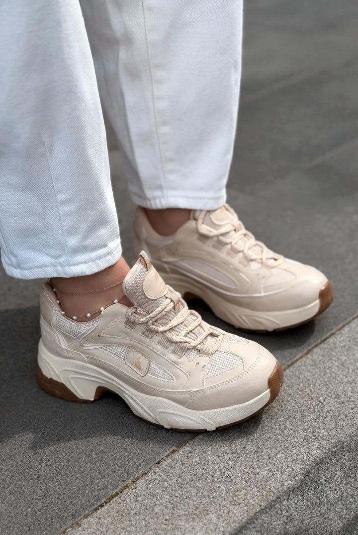 Norser Hakiki Deri Kadın Spor Ayakkabı Bej - ILOVESHOES