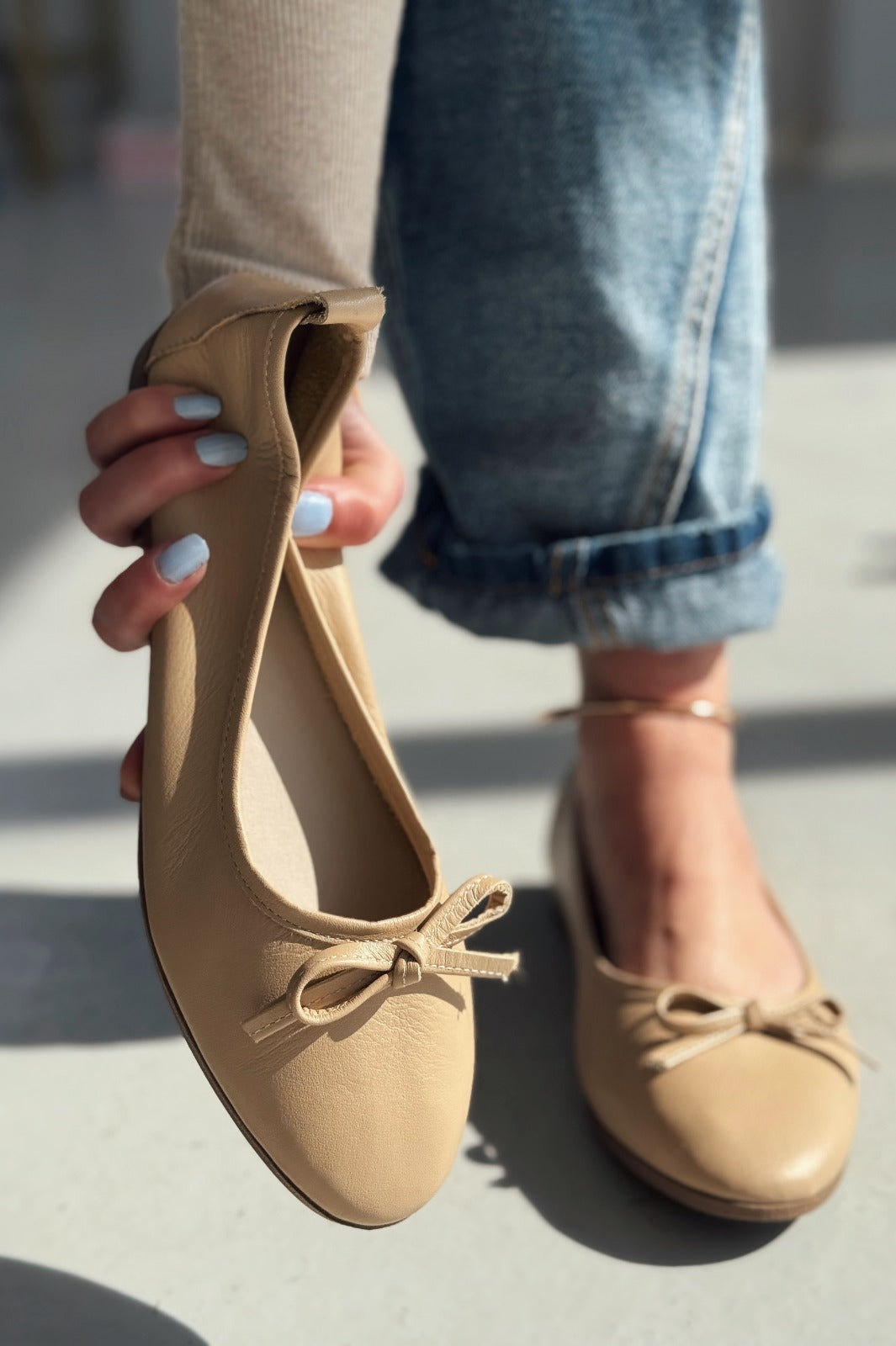 Balwen Hakiki Deri Kurdele Detaylı Kadın Loafer Nude