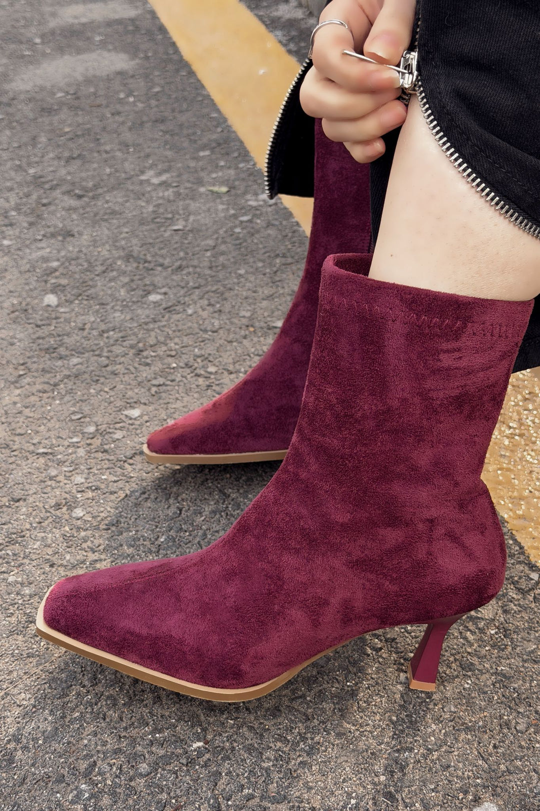 Alderie Kadın Topuklu Bot Bordo Süet - ILOVESHOES