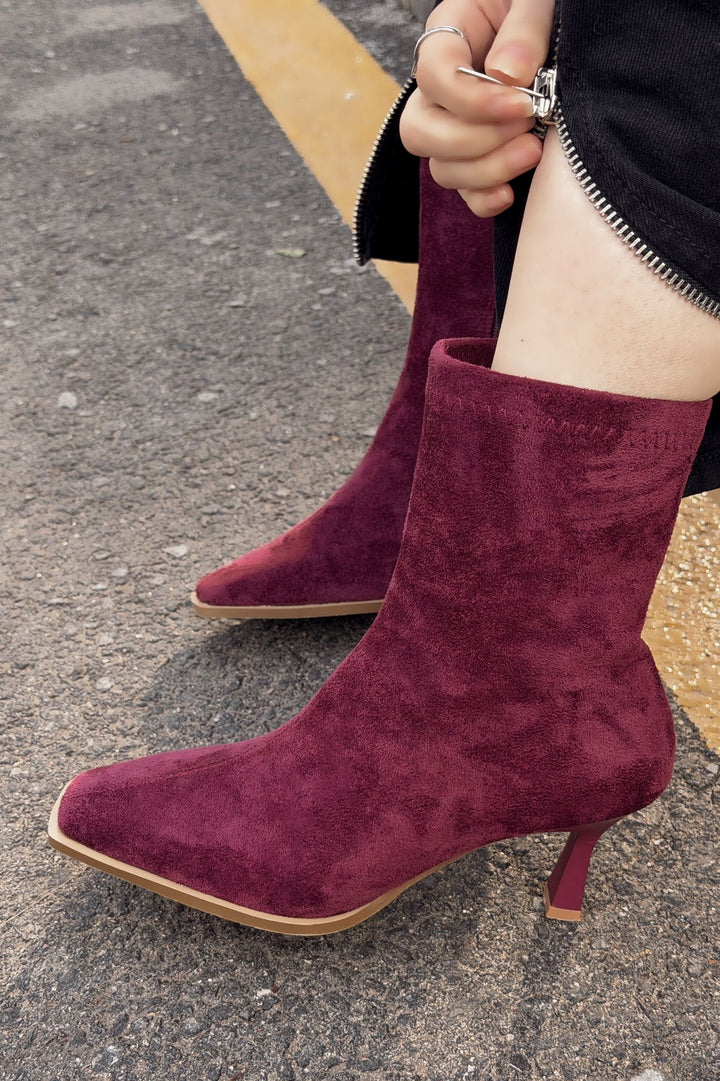 Alderie Kadın Topuklu Bot Bordo Süet - ILOVESHOES