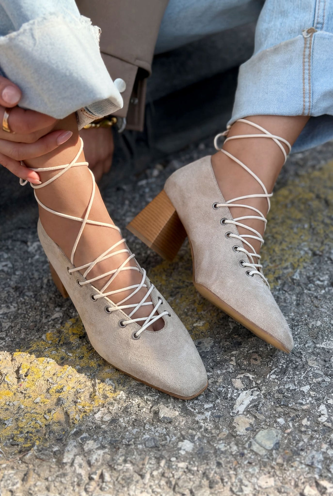 Temora Topuklu Ayakkabı Bej Süet - ILOVESHOES
