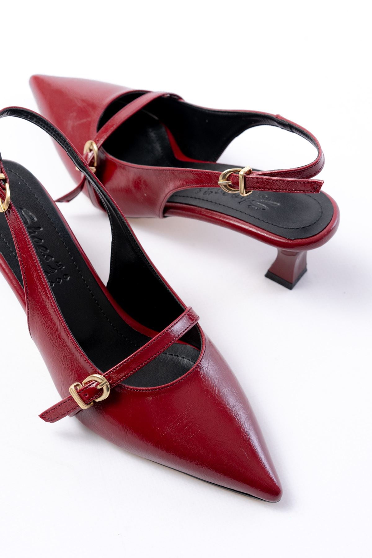Lorena Mat Deri Bordo Toka Detaylı Stiletto - ILOVESHOES
