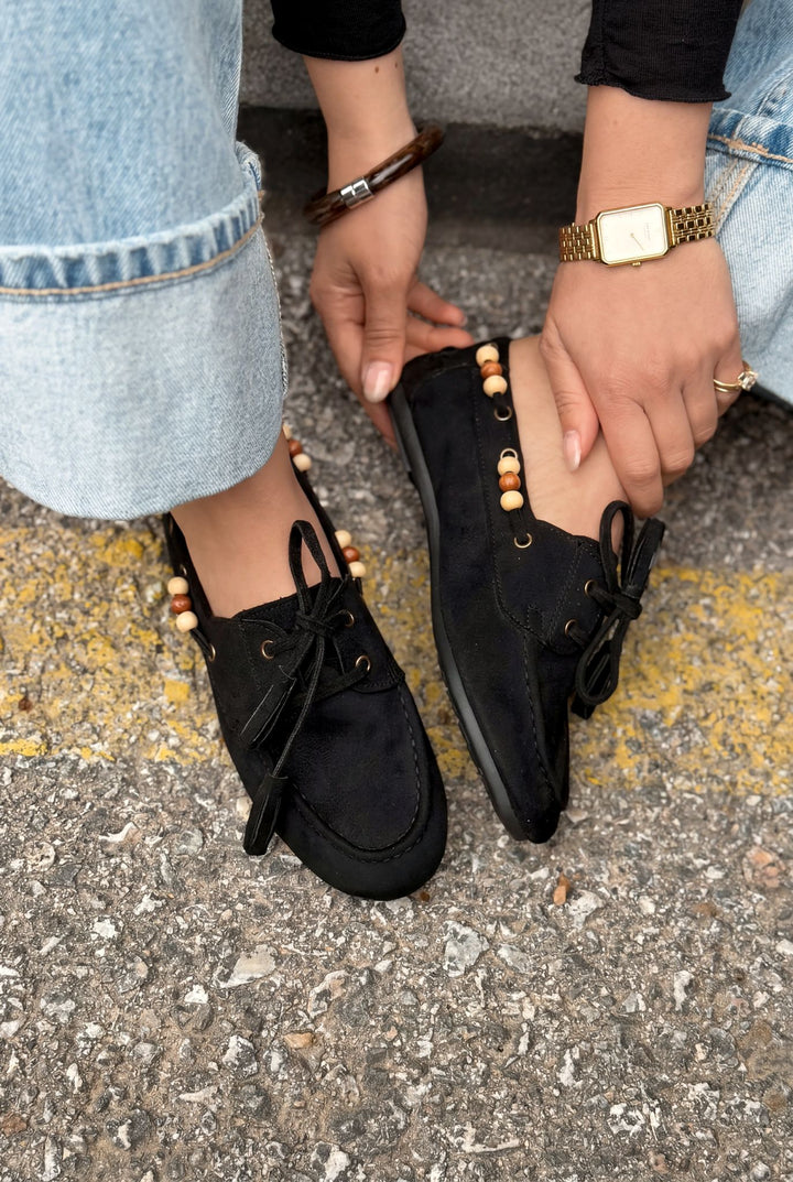 Brion Siyah Süet Kadın Oxford Ayakkabı - ILOVESHOES