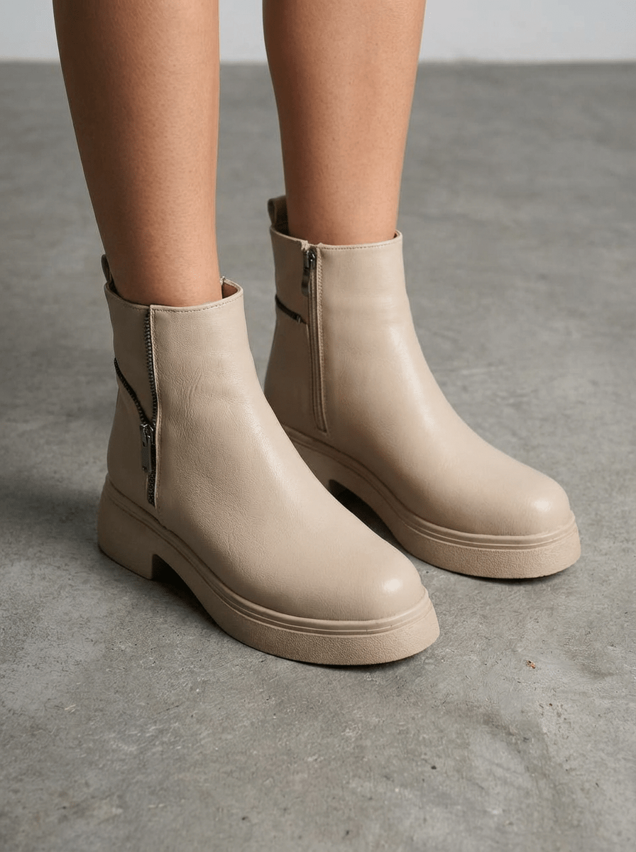 Talvera Kadın Bot Bej Mat Deri - ILOVESHOES