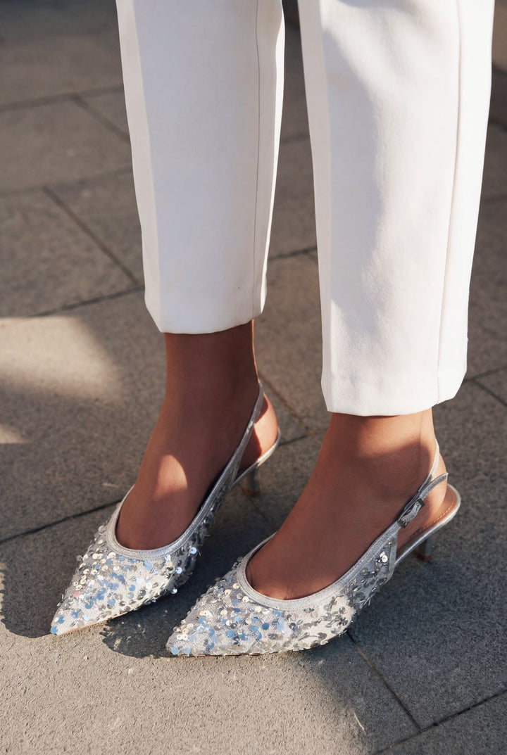 Selorine Gümüş Pullu Kadın Stiletto - ILOVESHOES