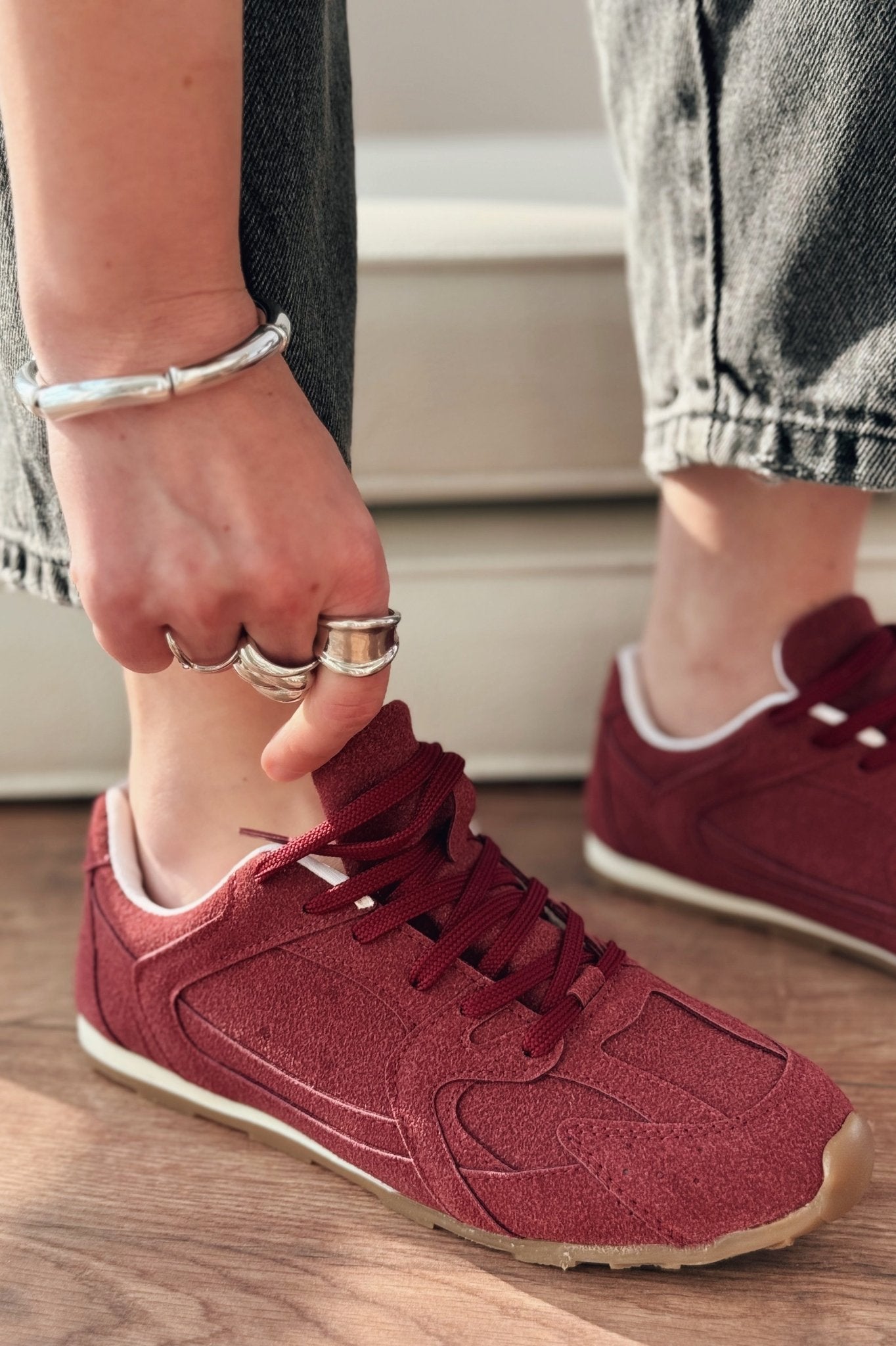 Anlore Bordo Süet İnce Taban Kadın Spor Ayakkabı - ILOVESHOES