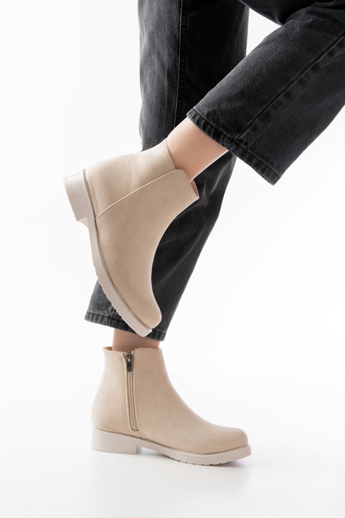 Elvoris Bej Süet Fermuarlı Günlük Kadın Bot - ILOVESHOES