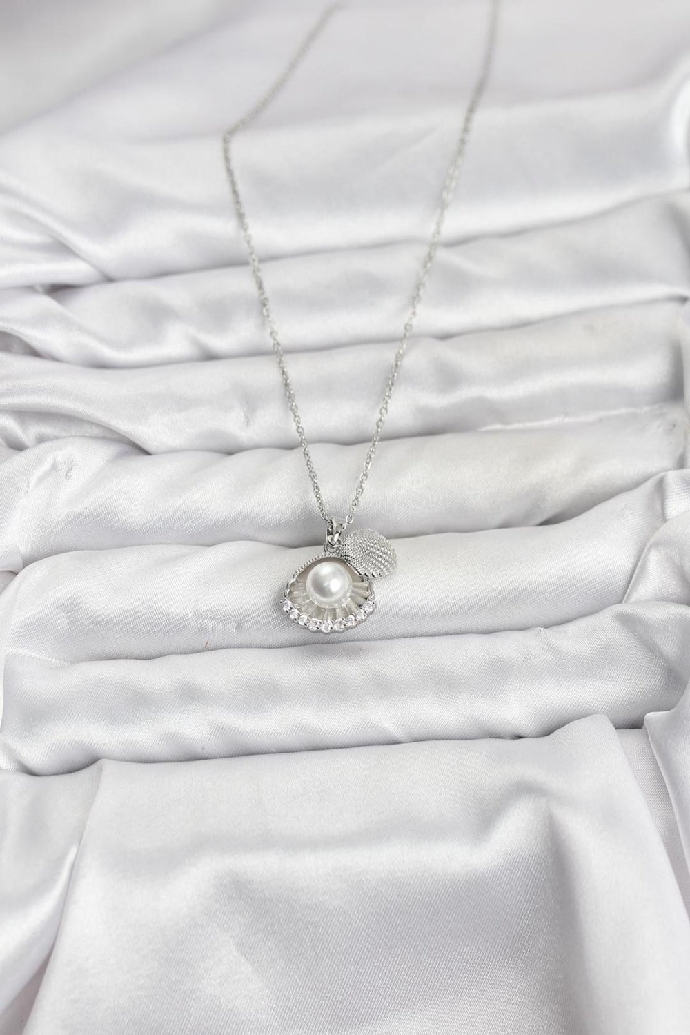 ILS - 1124 Kadın Kolye Gümüş Çelik İncili Zirkon Taşlı - ILOVESHOES