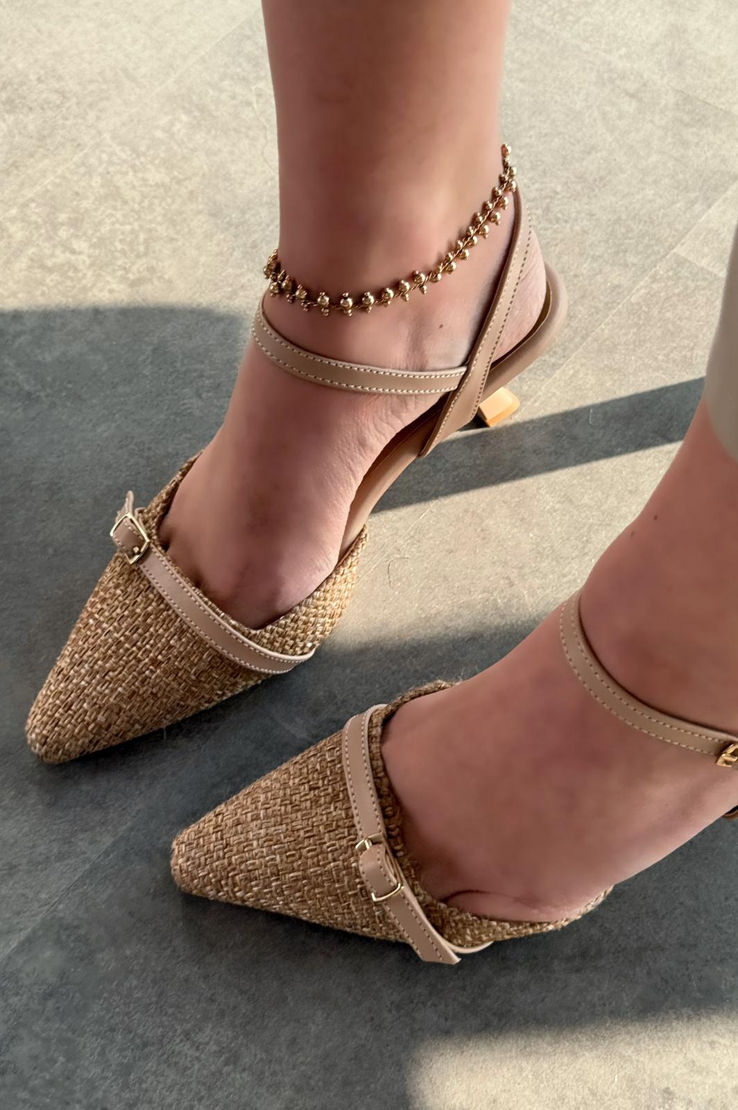 Rensowa Hasır Bej Toka Detaylı Stiletto - ILOVESHOES