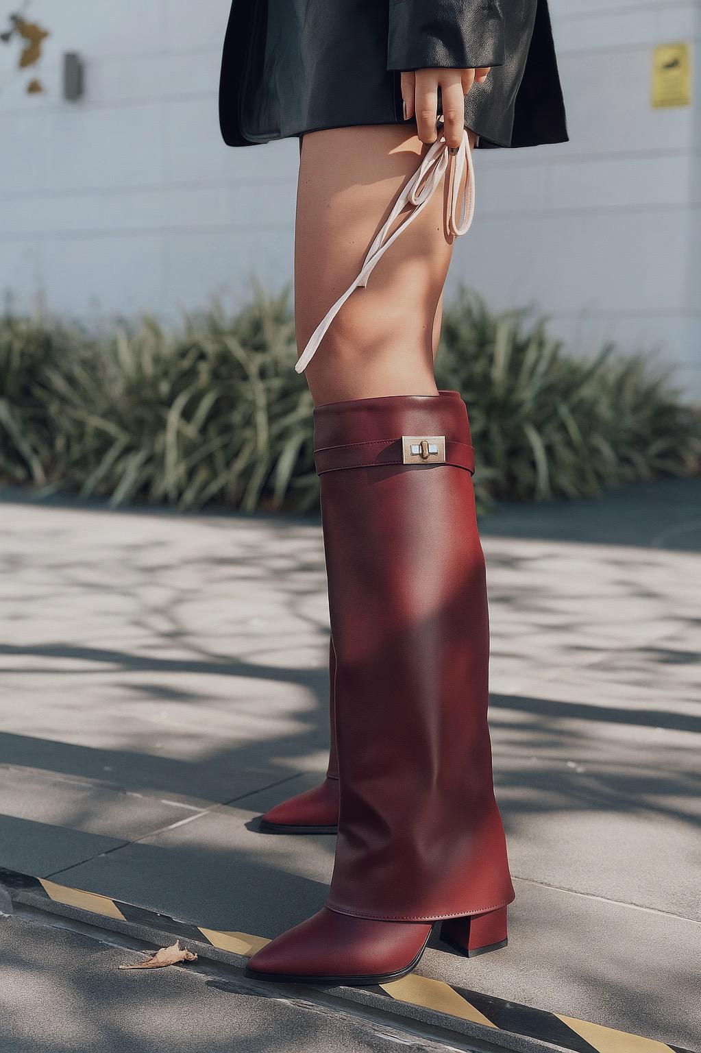 Savira Kadın Çizme Bordo Mat Deri - ILOVESHOES