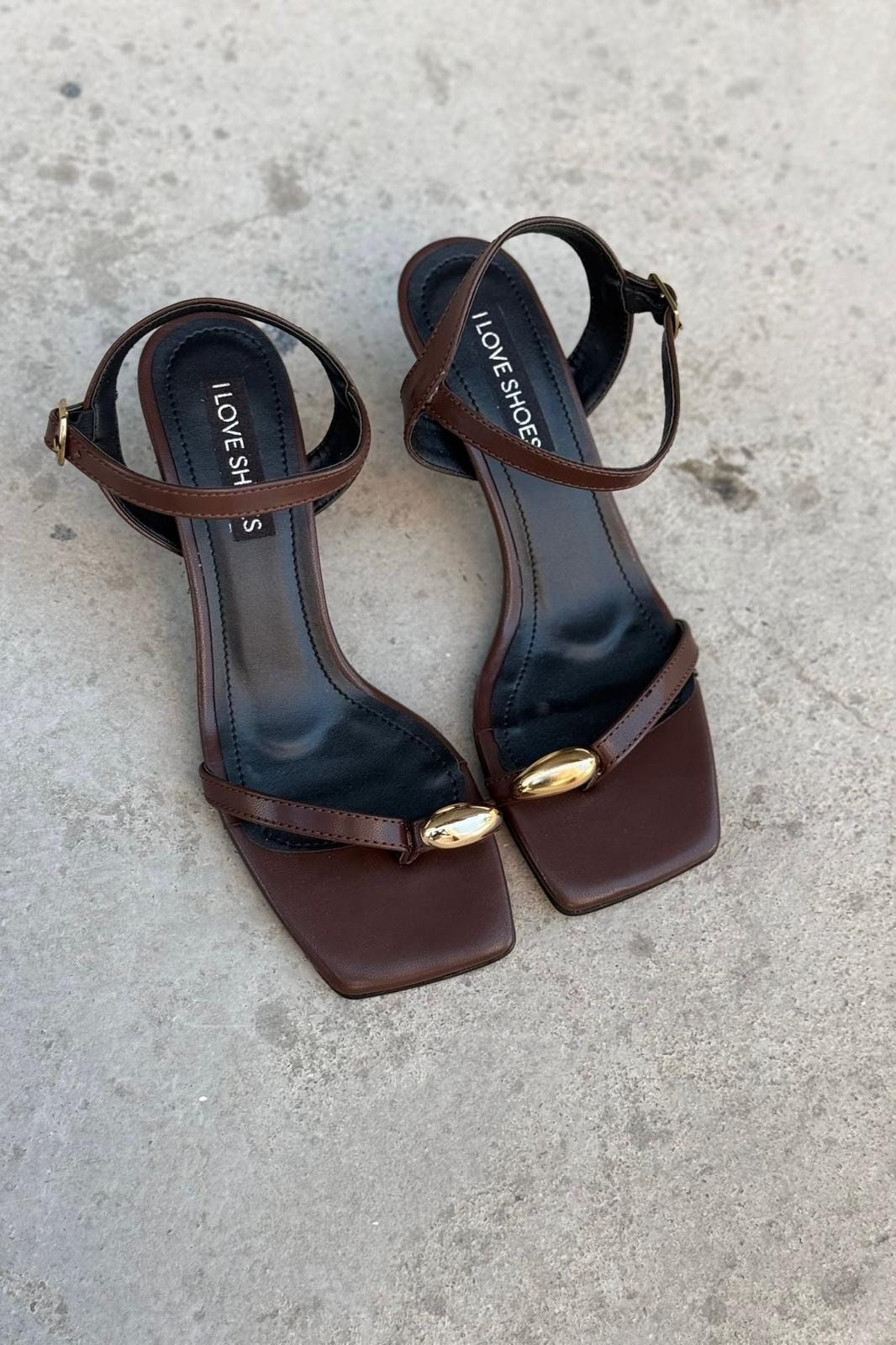 Pamori Mat Deri Acıkahve Parmak Arası Topuklu Sandalet - ILOVESHOES