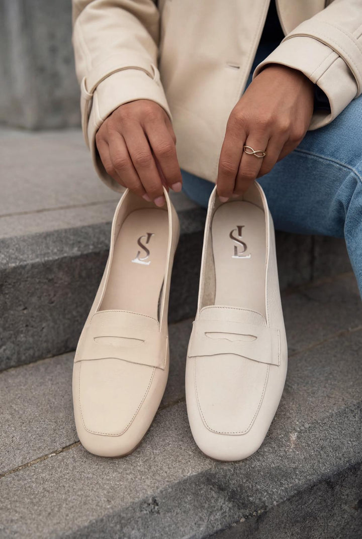 Melniel Hakiki Deri Kadın Loafer Bej - ILOVESHOES