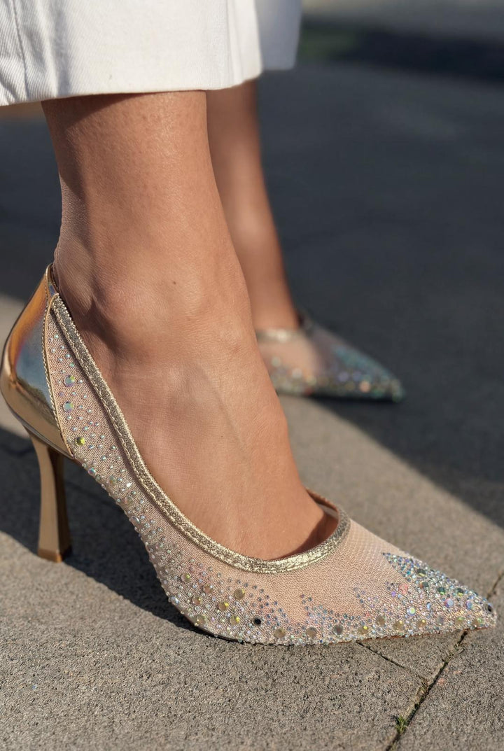 Arivelle Stiletto Gold Taşlı - ILOVESHOES