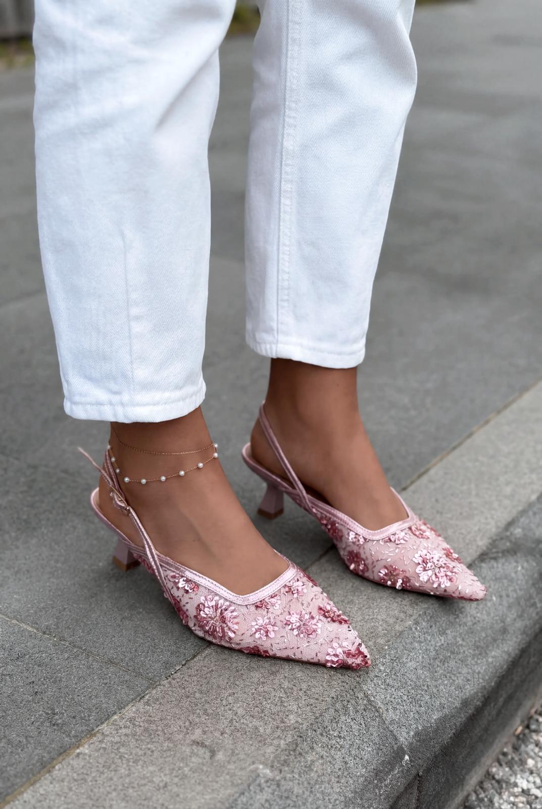 Serona Stiletto Pembe Nakışlı - ILOVESHOES
