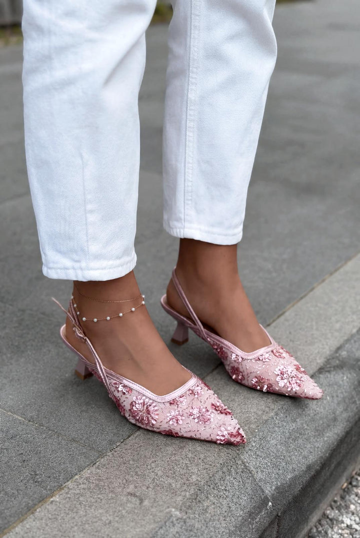 Serona Stiletto Pembe Nakışlı - ILOVESHOES