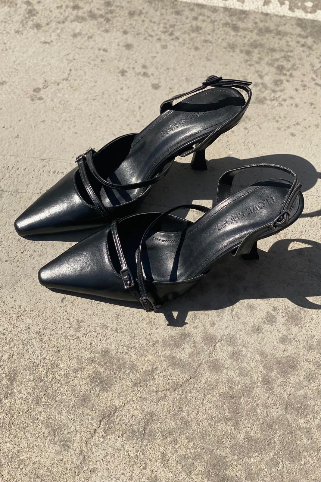 Telmor Mat Deri Bant Detaylı Yüksek Topuklu Stiletto Siyah - ILOVESHOES