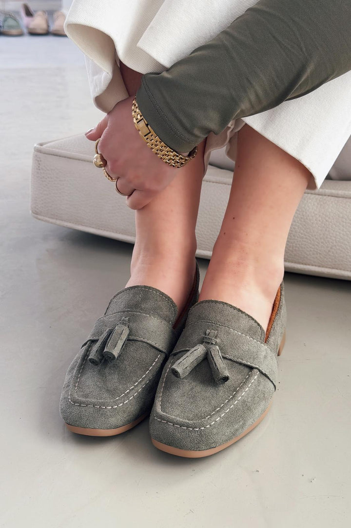 Olena Kadın Loafer Haki Süet - ILOVESHOES