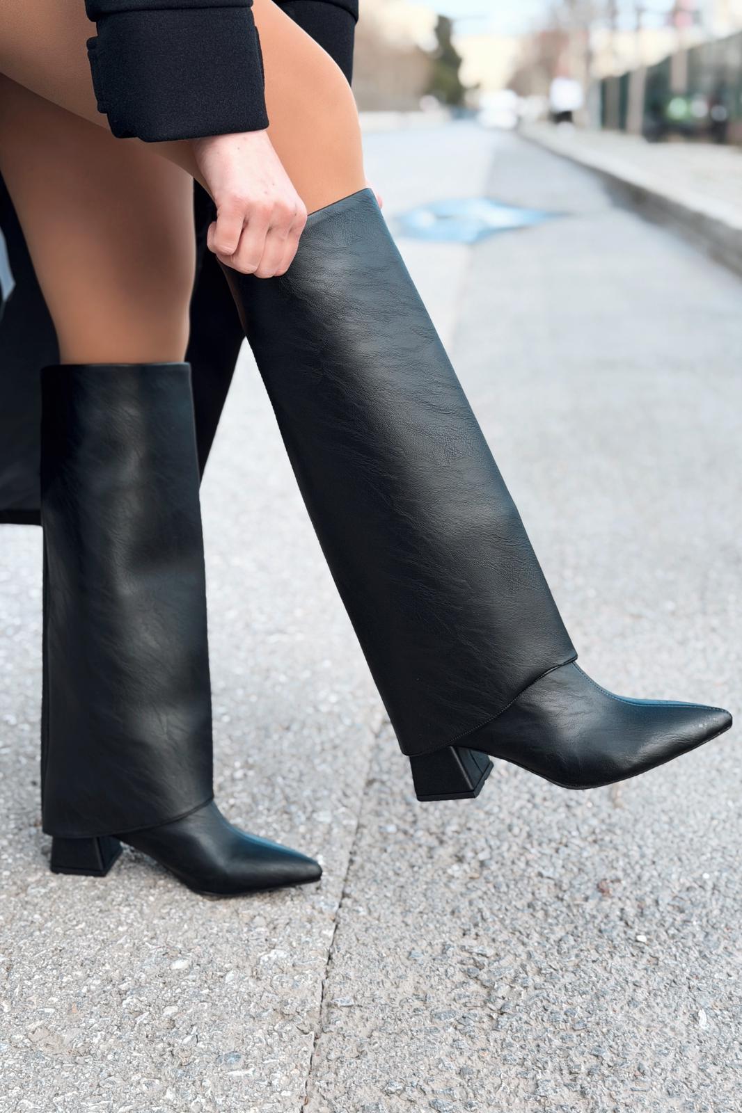 Axen Kadın Kadın Tak - Çıkar Bot - Çizme Siyah Mat Deri - ILOVESHOES