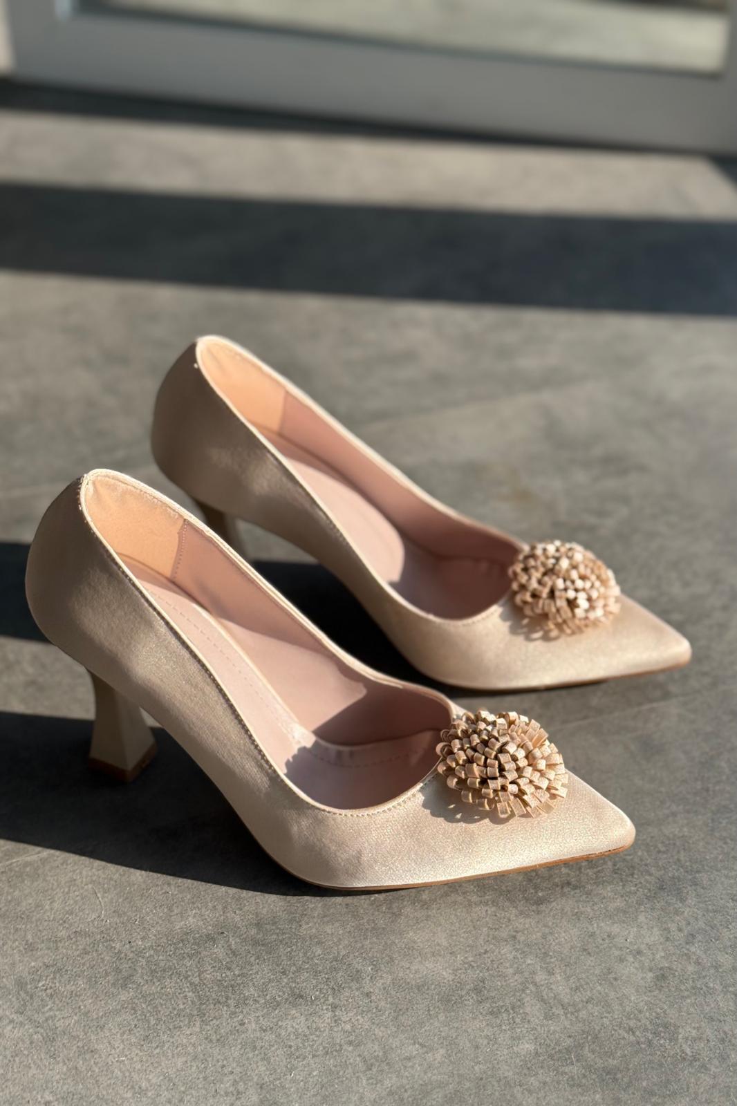 Fovira Saten Bej Stiletto - ILOVESHOES