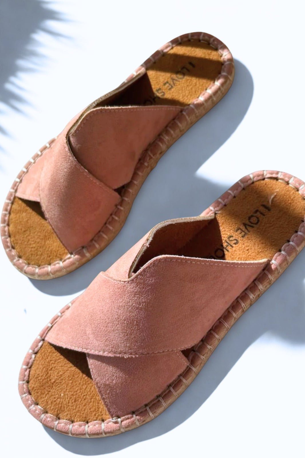 Orind Süet Çapraz Bant Detaylı Kadın Terlik Pudra - ILOVESHOES