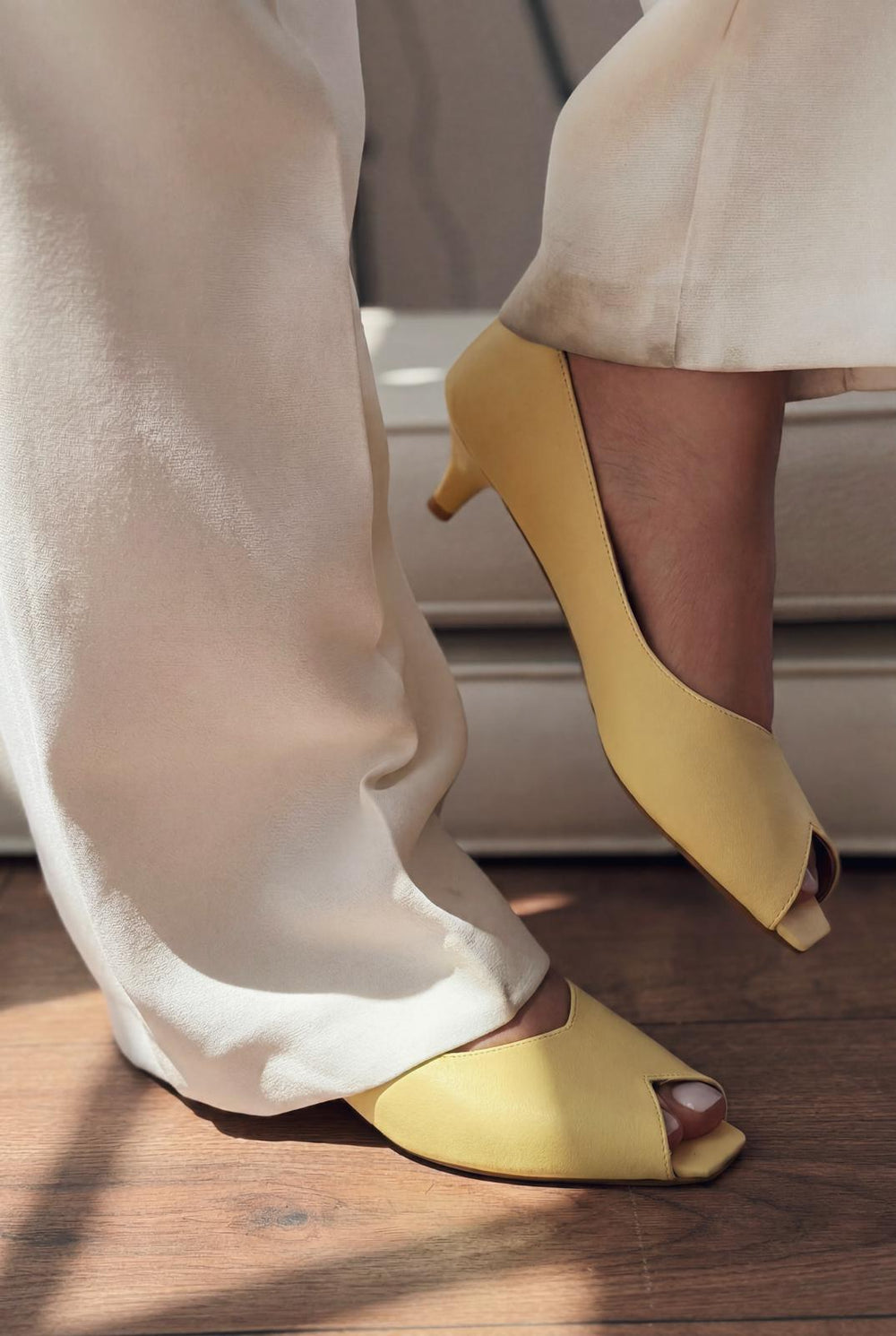 Norvion Hakiki Deri Sarı Mat Deri Kadın Topuklu Ayakkabı - ILOVESHOES
