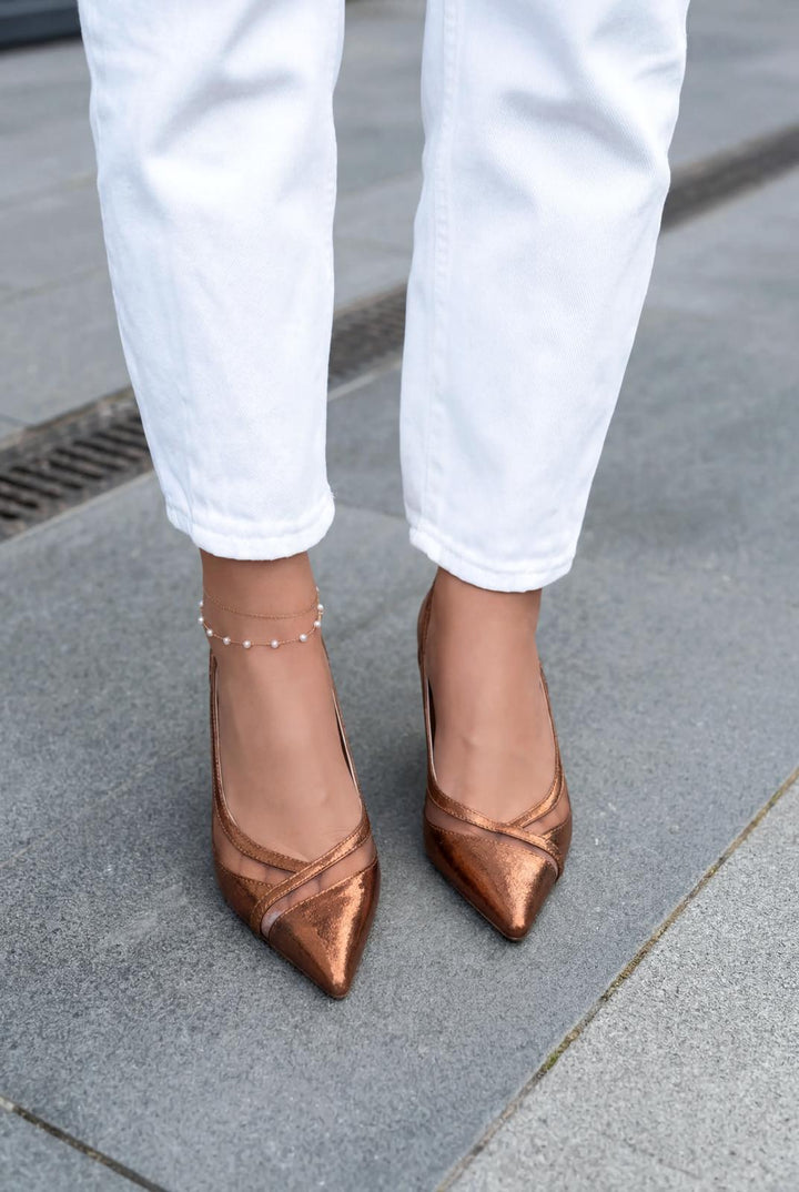 Almerion Stiletto Bronz Parlak Deri - ILOVESHOES
