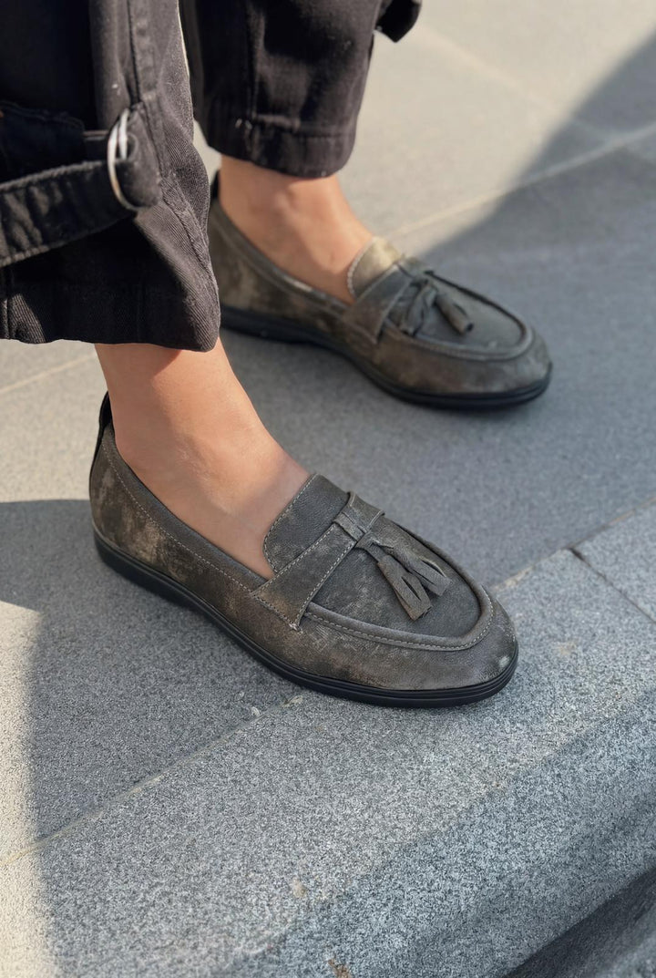 Yorvik Kadın Loafer Gri Saten - ILOVESHOES