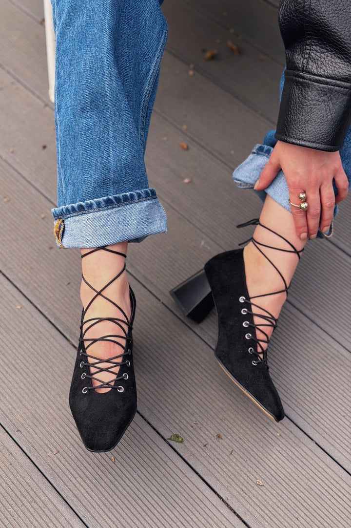 Temora Topuklu Ayakkabı Siyah Süet - ILOVESHOES