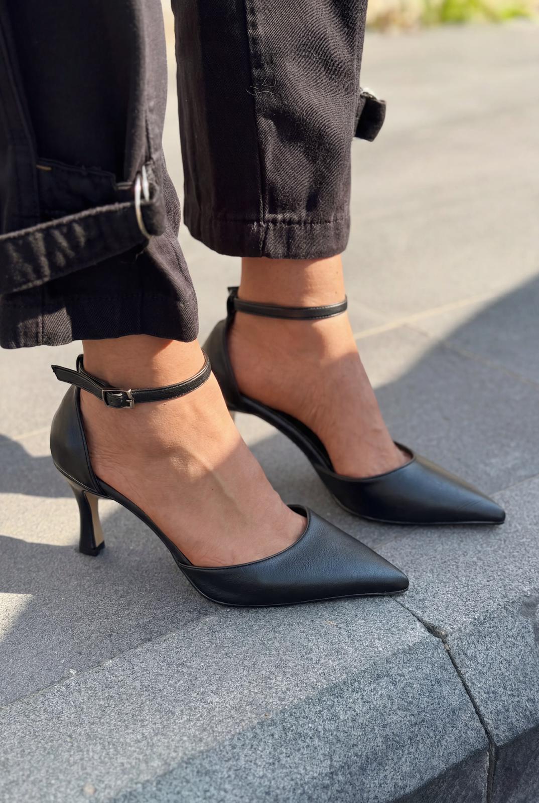 Selaris Stiletto Siyah Mat Deri - ILOVESHOES