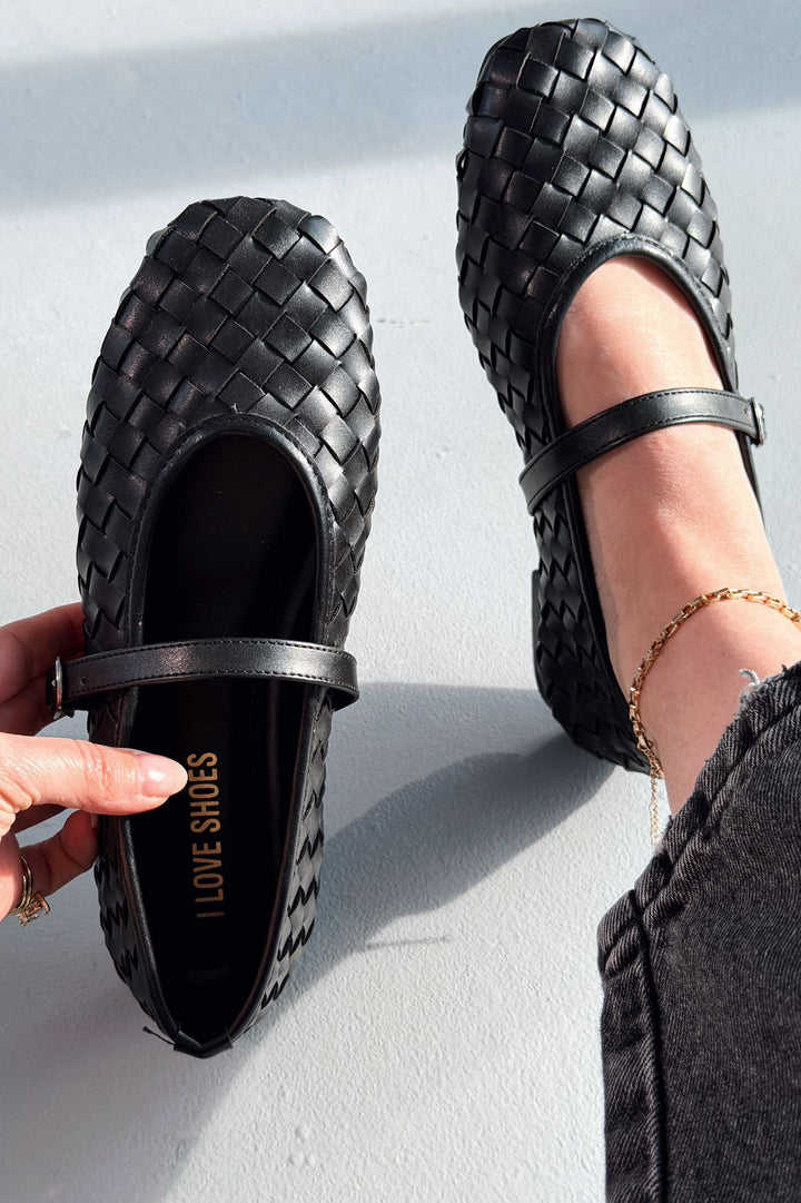 Roselle Kadın Babet Siyah Mat Deri - ILOVESHOES