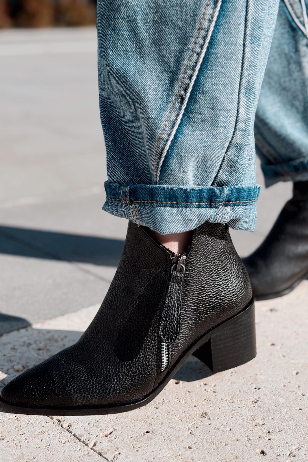 Mirno Kadın Kovboy Bot Siyah Desenli Mat Deri - ILOVESHOES