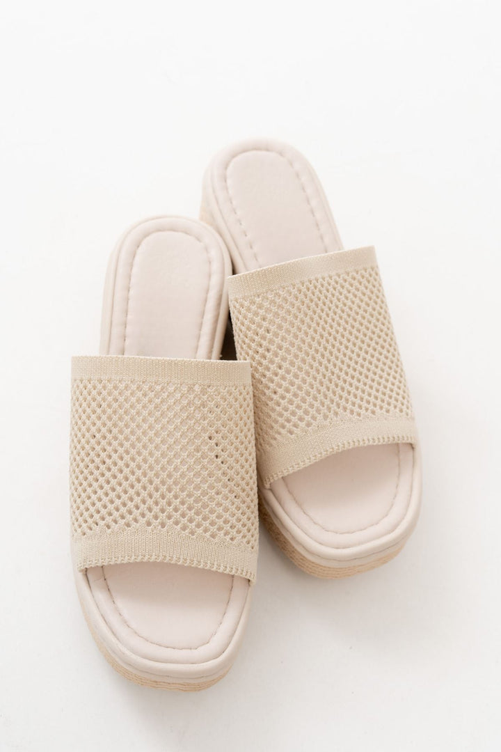 Seropa Triko Bej Dolgu Topuklu Terlik - ILOVESHOES