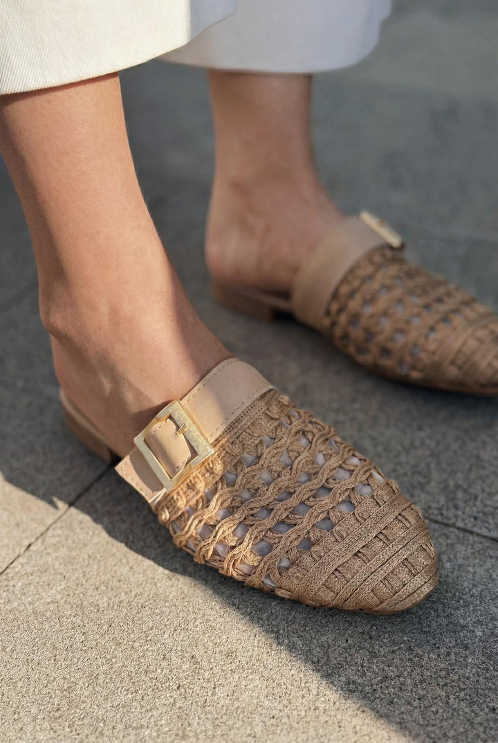 Bravon Kadın Terlik Bej Mat Deri - ILOVESHOES